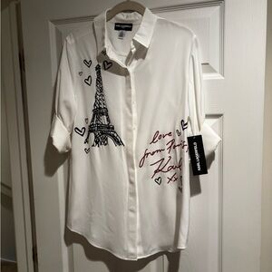 NWT Karl Lagerfeld White Parisian Graphic Shirt